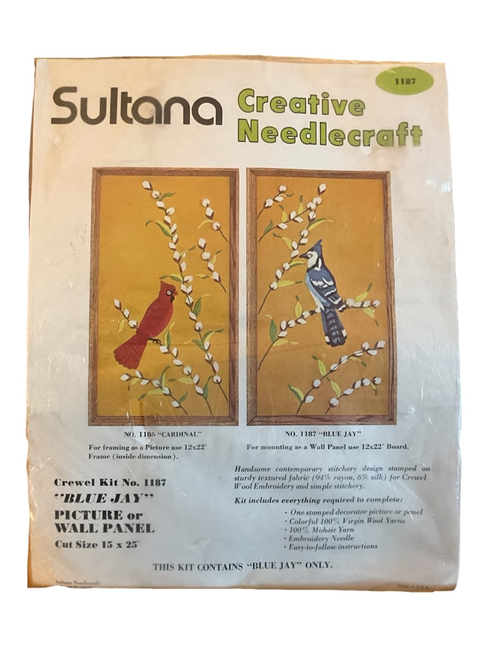 Vintage Sultana Crewel Embroidery Kit Blue Jay #1187 NIB